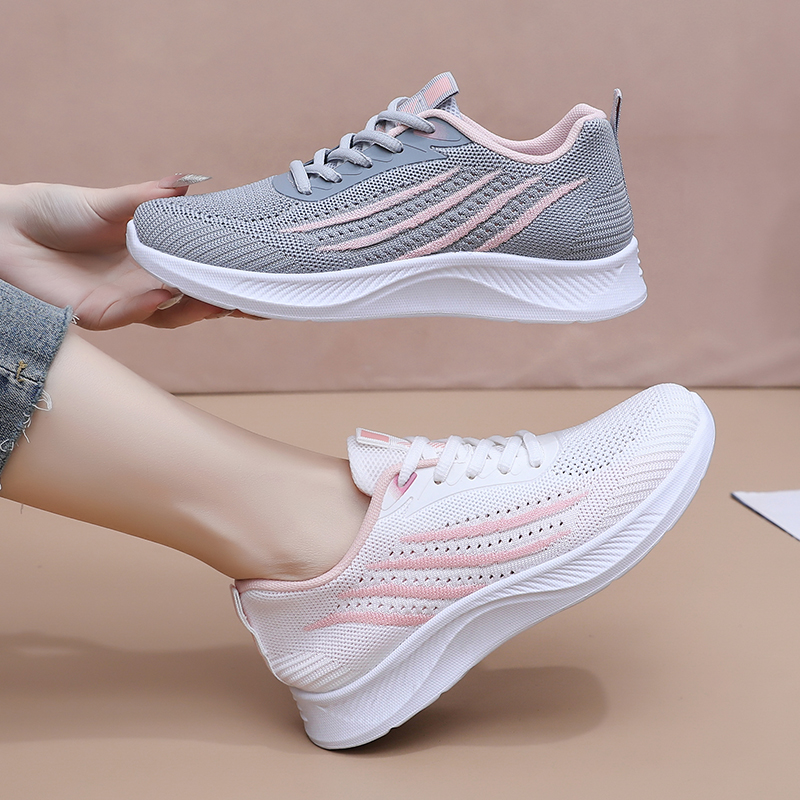 Knit Fabric Lace Up Sneakers - Женские осенние кроссовки из сетчатой ткани,