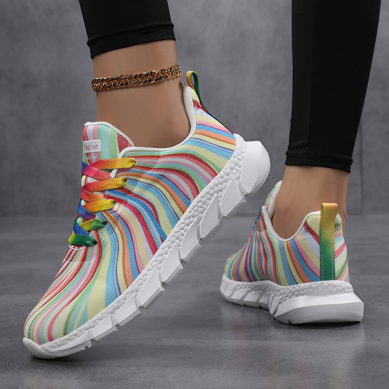 Женские кроссовки в радужную п – обзор и цена Knit Fabric Lace Up Sneakers